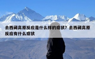 去西藏高原反应是什么样的症状？去西藏高原反应有什么症状